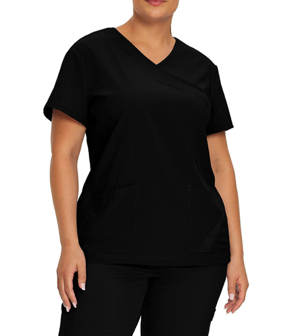 Haut d'uniforme faux cache-coeur à 3 poches 748 Noir – Whitecros