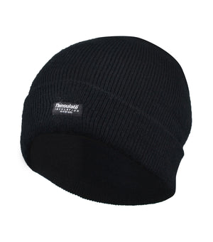 Tuque avec revers en tricot acrylique noir 77-8545 - Ganka